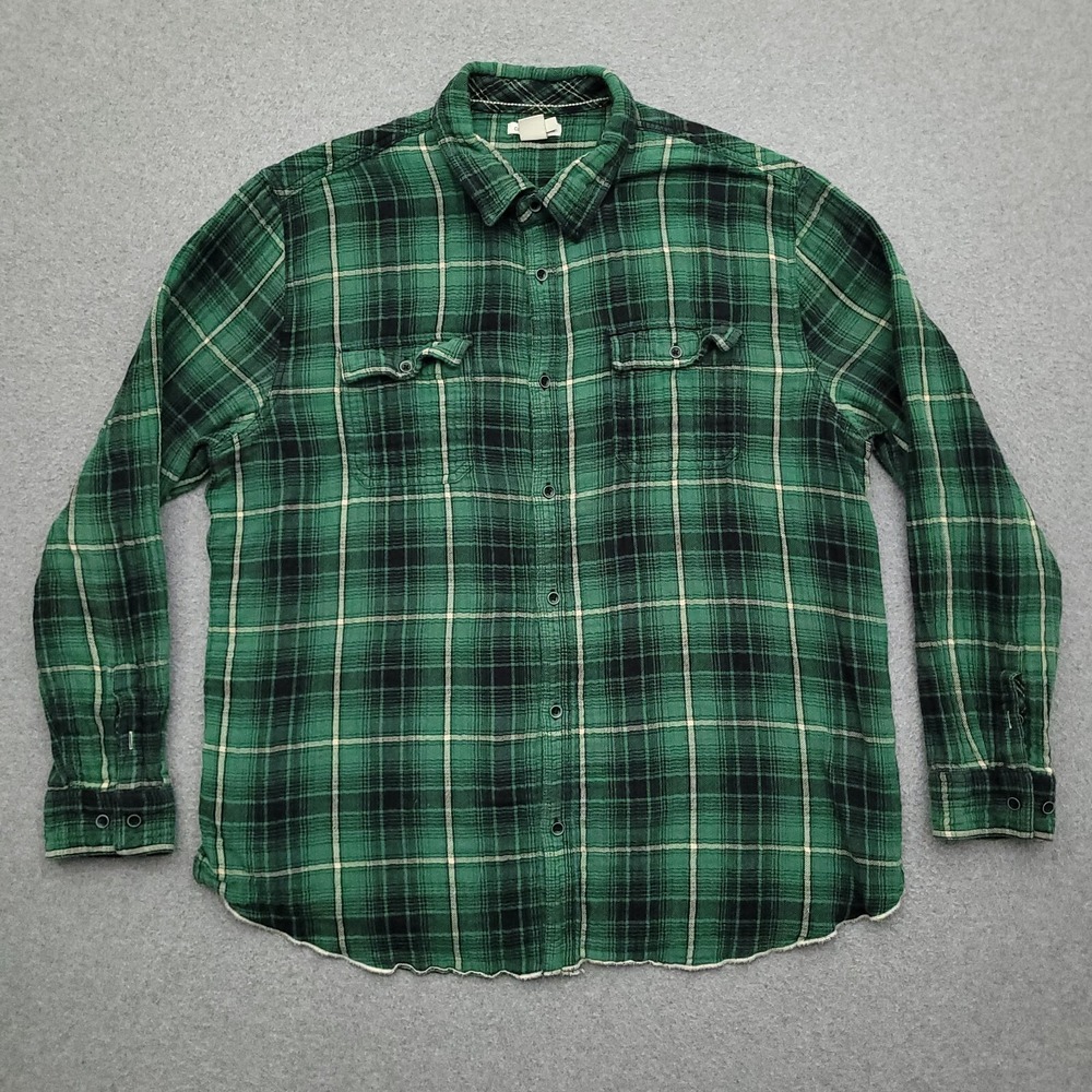Carbon2Cobalt Flannel Shirt Mens XL Green Plaid Button Up Outdoor